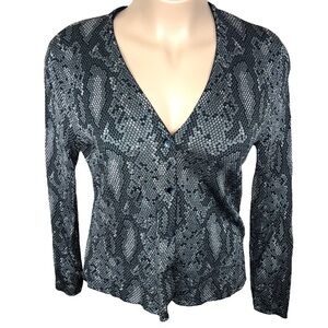 XL Vintage Jones New York Black Grey Snakeskin Print Cardigan Sweater Knit